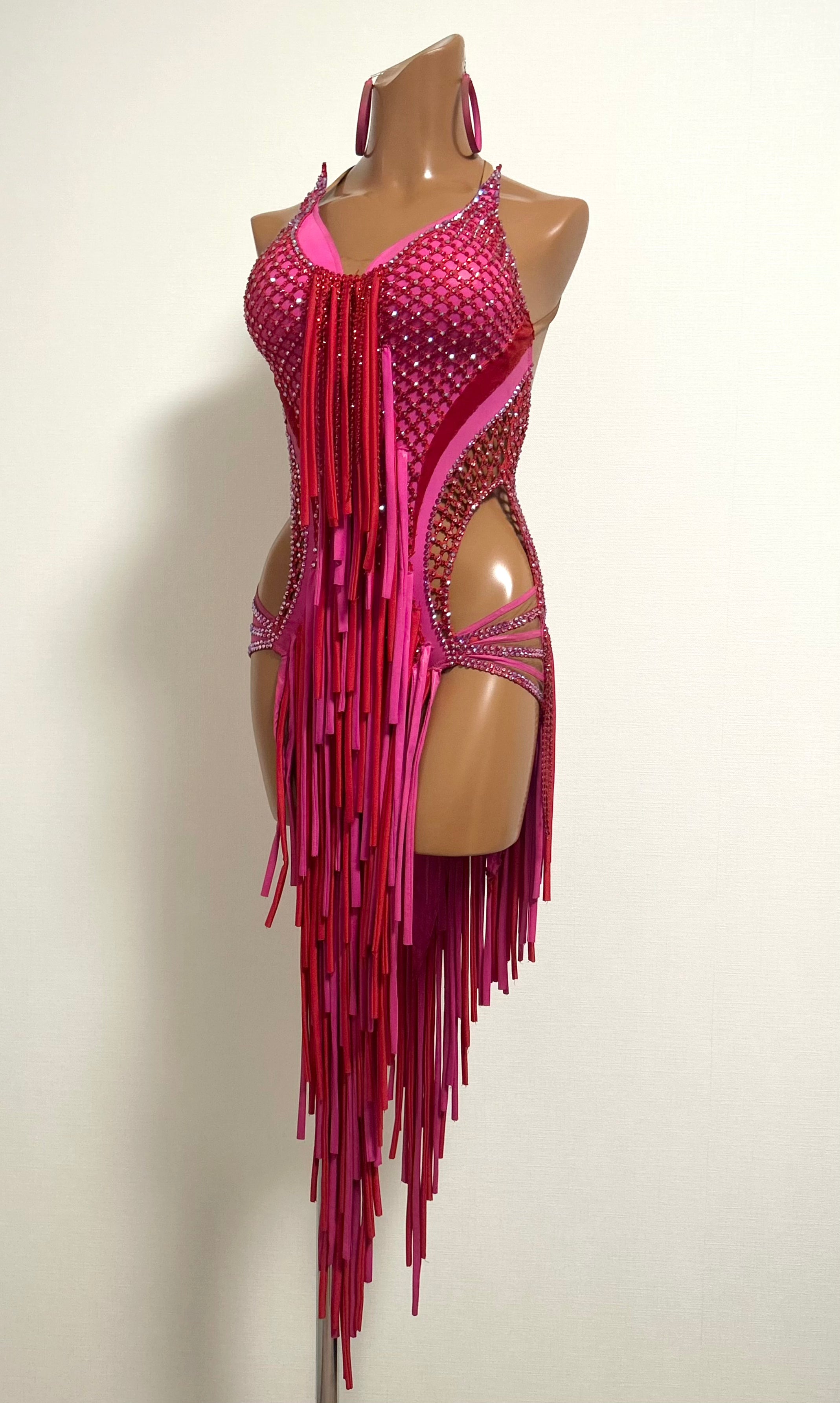 [M design] ビビッドピンク＆レッドフリンジ🦩